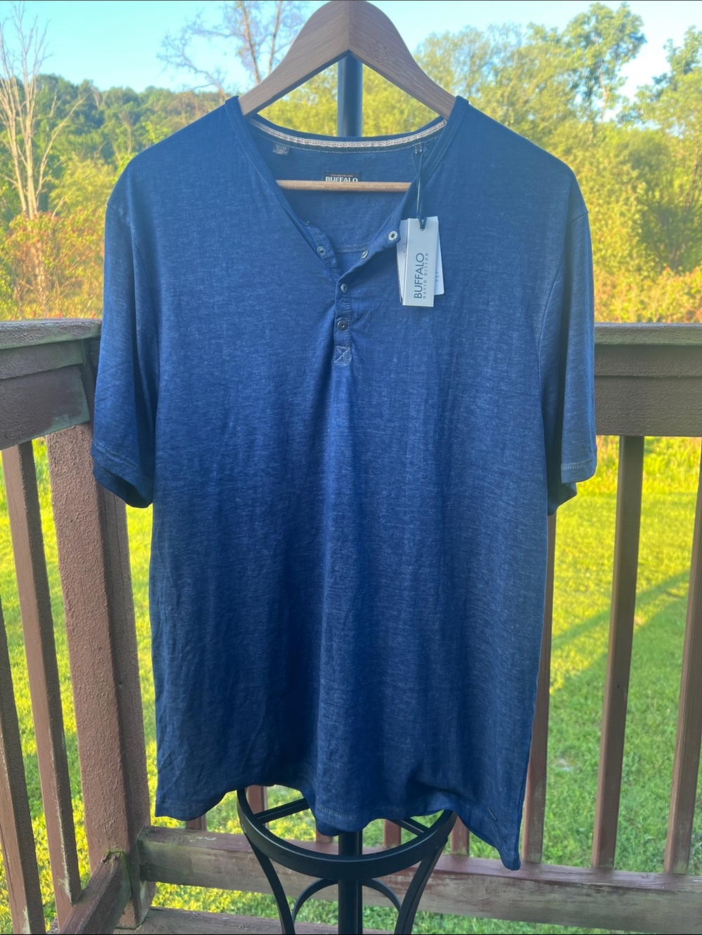 Buffalo David Bitton Blue Poly Cotton Henley Snap Front XL Cabincore Gorpcore